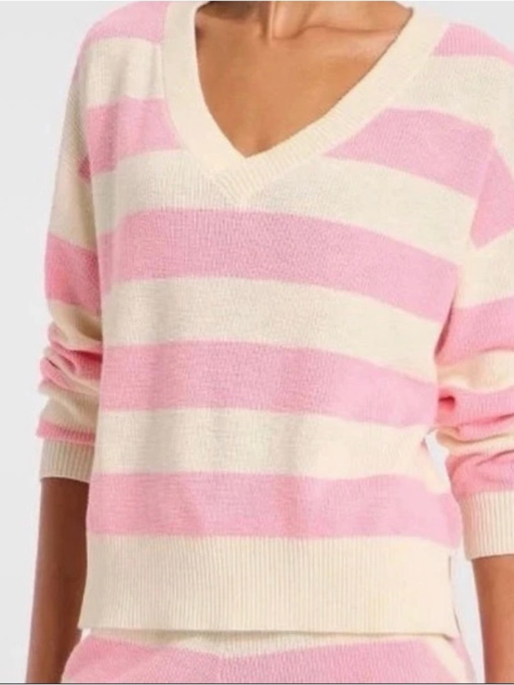 NWT Joy Lab Small Women's Pink & Cream Striped V-Neck Sweater
